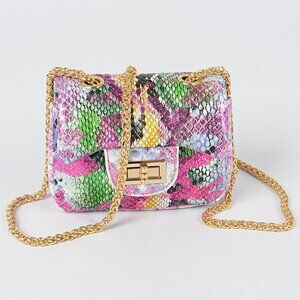 Snake Pattern Shiny Multi Color Mini Crossbody / Clutch Bag - NWT